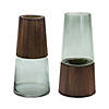 Tapetapered Green Glass Vase With Wood Accent (Set Of 2) 5.5"D X 11"H, 5.5"D X 11"H Glass/Wood Image 1