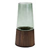 Tapetapered Green Glass Vase With Wood Accent (Set Of 2) 5.5"D X 11"H, 5.5"D X 11"H Glass/Wood Image 2