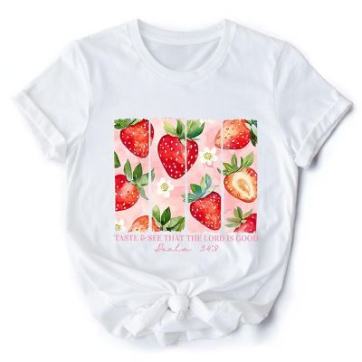 Taste and See That The Lord is Good Strawberry T-Shirt, White Christian Faith Tee, 2XL Image 1