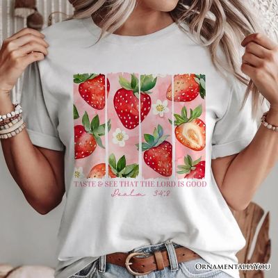 Taste and See That The Lord is Good Strawberry T-Shirt, White Christian Faith Tee, 2XL Image 3