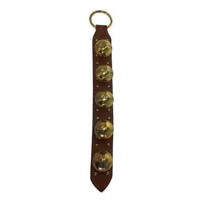 Taupe Five Solid Brass Bells Studded Natural Leather Sleigh Bell Door Hanger USA Image 1