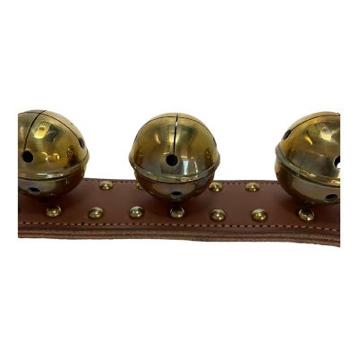 Taupe Five Solid Brass Bells Studded Natural Leather Sleigh Bell Door Hanger USA Image 2