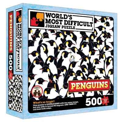 TDC Games World's Most Difficult Jigsaw Puzzle - Penguins - 500 pieces - Double Sided with one side turned 90 degrees - 15 inches when assembled Image 1