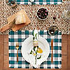 Teal Heavyweight Check Fringed Placemat (Set Of 6) Image 3