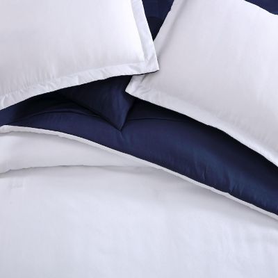 The Nesting Company Chestnut Reversible Bed in a bag Bedding Collection in King 7 Piece Comforter and Sheet Set in White and Navy King Image 2