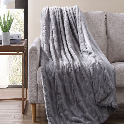 The Nesting Company Juniper Faux Fur Collection Throw in Gray, Luxuriously Soft Faux Fur 50"x70" Throw Blanket, Machine Washable Image 1