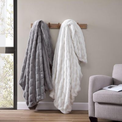 The Nesting Company Juniper Faux Fur Collection Throw in Gray, Luxuriously Soft Faux Fur 50"x70" Throw Blanket, Machine Washable Image 2