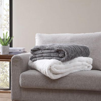 The Nesting Company Juniper Faux Fur Collection Throw in Gray, Luxuriously Soft Faux Fur 50"x70" Throw Blanket, Machine Washable Image 3