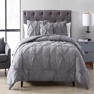 The Nesting Company Spruce Pinch Pleat Bedding Collection in Queen 4 Piece Comforter Set, 2 Pillow Shams, & 1 Decorative Pillow in Gray Image 1
