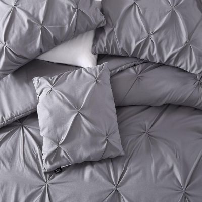 The Nesting Company Spruce Pinch Pleat Bedding Collection in Queen 4 Piece Comforter Set, 2 Pillow Shams, & 1 Decorative Pillow in Gray Image 2