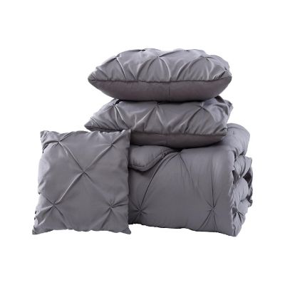 The Nesting Company Spruce Pinch Pleat Bedding Collection in Queen 4 Piece Comforter Set, 2 Pillow Shams, & 1 Decorative Pillow in Gray Image 3