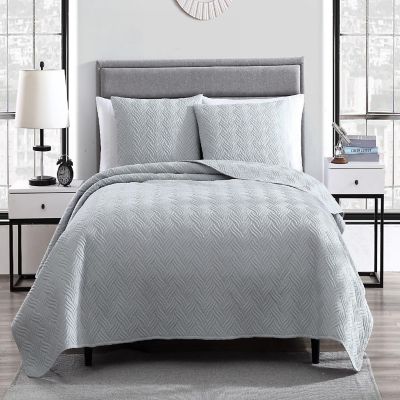 The Nesting Company Willow Bedding Collection Embossed King Size Quilt Coverlet 3 Piece Set with 2 Pillow Shams in Gray Image 1