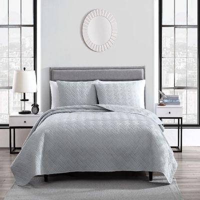 The Nesting Company Willow Bedding Collection Embossed King Size Quilt Coverlet 3 Piece Set with 2 Pillow Shams in Gray Image 1