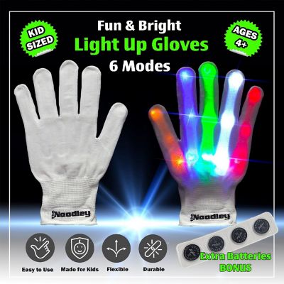 The Noodley LED Light Up Gloves for Kids (Medium, White) Image 1