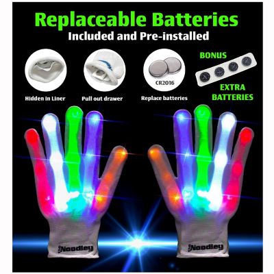 The Noodley LED Light Up Gloves for Kids (Medium, White) Image 2