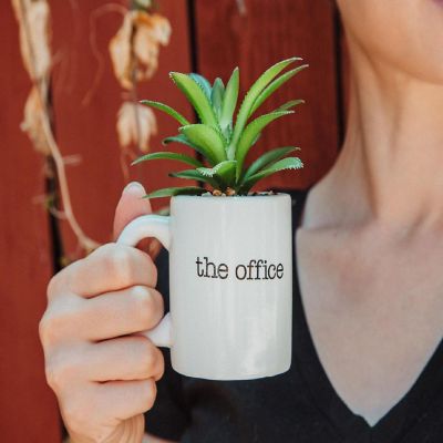 The Office "World's Best Boss" 3-Inch Ceramic Mini Planter With Artificial Succulent Image 2