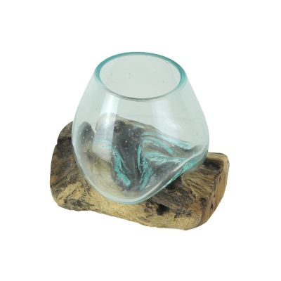 Things2Die4 Blown Molten Glass On Teak Driftwood Decorative Bowl / Mini Terrarium Image 1
