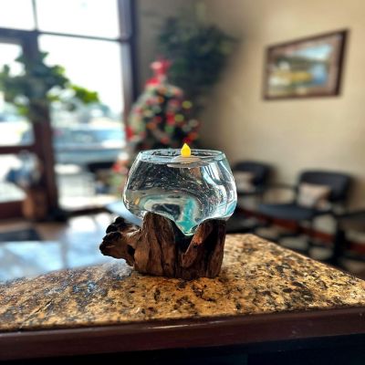 Things2Die4 Blown Molten Glass On Teak Driftwood Decorative Bowl / Mini Terrarium Image 3