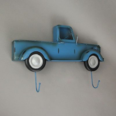 Things2Die4 Blue Metal Vintage Truck Wall Hook Rack Decorative Key Coat Holder Towel Hanger Image 1