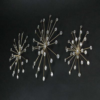 Things2Die4 Jeweled Metal Sunburst Wall Mounted Hanging Sculpture Set of 3 Mid Century Modern D&#233;cor Image 1