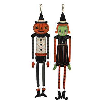 Things2Die4 Johanna Parker Pumpkin Peeps Wooden Halloween Pumpkin And Witch Wall Hanging Decoration Set of 2 Image 1