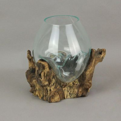 Things2Die4 Large Molten Glass Sculptural Bowl / Plant Terrarium On Natural Driftwood Base Image 2