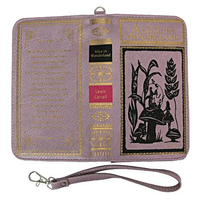 Things2Die4 Lavender & Black Alice In Wonderland Book Wallet ID Holder Snap Close Fashion Wristlet Image 2