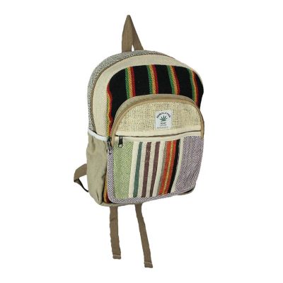 Things2Die4 Red, Yellow and Green Rasta Striped Bohemian Style Hemp Fiber Backpack Image 1