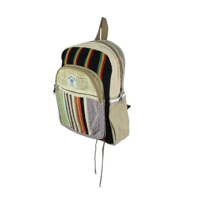 Things2Die4 Red, Yellow and Green Rasta Striped Bohemian Style Hemp Fiber Backpack Image 1