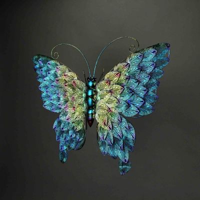 Things2Die4 Set of 2 Multicolor Metal Butterfly Wall Decor Outdoor Indoor Hanging Sculptures Image 1