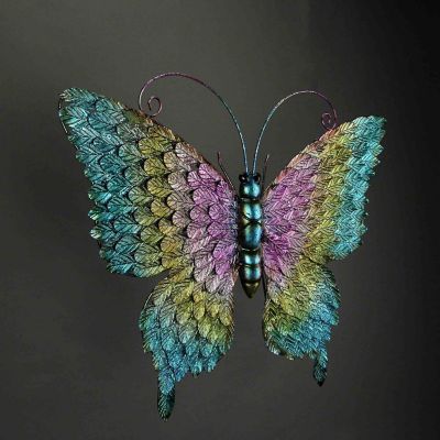 Things2Die4 Set of 2 Multicolor Metal Butterfly Wall Decor Outdoor Indoor Hanging Sculptures Image 2
