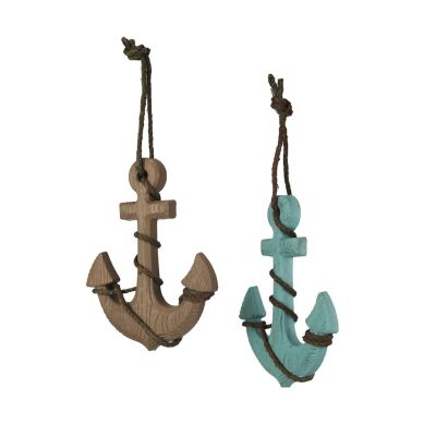 Things2Die4 Set of 2 Wooden Ship Anchor Wall Hangings Blue and Brown 8.75 Inches High Image 1