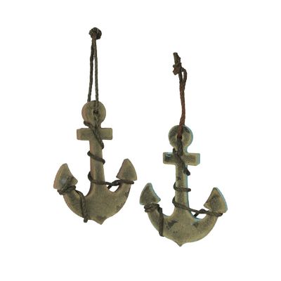 Things2Die4 Set of 2 Wooden Ship Anchor Wall Hangings Blue and Brown 8.75 Inches High Image 1