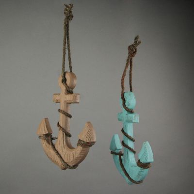 Things2Die4 Set of 2 Wooden Ship Anchor Wall Hangings Blue and Brown 8.75 Inches High Image 2