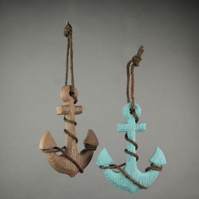 Things2Die4 Set of 2 Wooden Ship Anchor Wall Hangings Blue and Brown 8.75 Inches High Image 3
