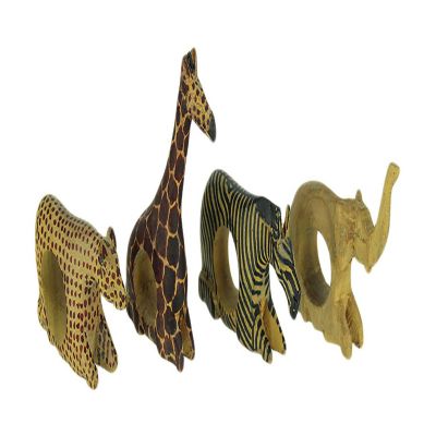 Things2Die4 Set of 8 African Wild Animal Hand Carved Wooden Napkin Rings Image 1