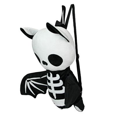 Things2Die4 Spooky Skeleton Bat Plush Backpack Black Polyester Gothic Animal Fashion Bag Image 3