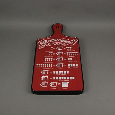 Things2Die4 Vintage Look Measurement Conversion Chart Cutting Board Shaped Metal Wall Hanging for Cooking or Baking 22 Inches High Red and White Image 3