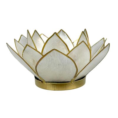 Things2Die4 White Capiz Shell Lotus Flower Small Tealight Candle Holder Set of 3 Image 1