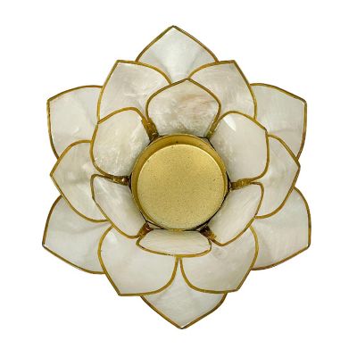 Things2Die4 White Capiz Shell Lotus Flower Small Tealight Candle Holder Set of 3 Image 2
