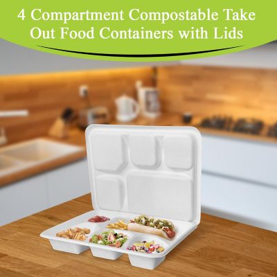 Three Leaf 5 Compartment Disposable Meal Tray With Lid Set, 200 Sets. Image 1
