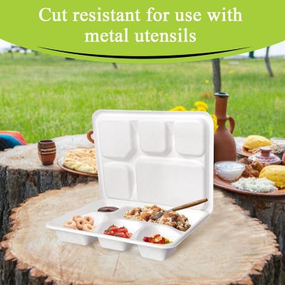 Three Leaf 5 Compartment Disposable Meal Tray With Lid Set, 200 Sets. Image 2