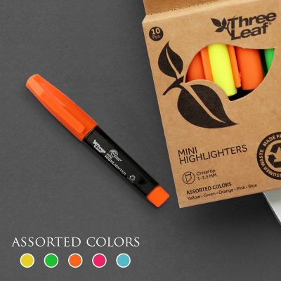 Three Leaf Mini Highlighter 10 Pack , Assorted , Chisel Tip, Pack of 72 Image 3