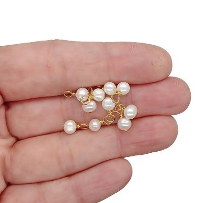 Tiny Freshwater Pearl Dangle Charms with Gold-Plated Wire, 10 pieces Image 1