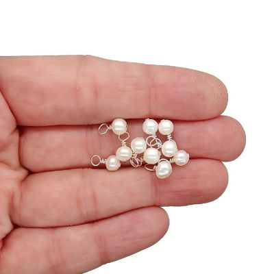 Tiny Freshwater Pearl Dangle Charms with Silver-Plated Wire, 10 pieces Image 1