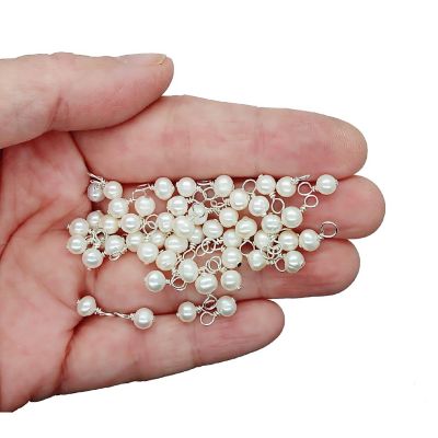 Tiny Freshwater Pearl Dangle Charms with Silver-Plated Wire, 10 pieces Image 1