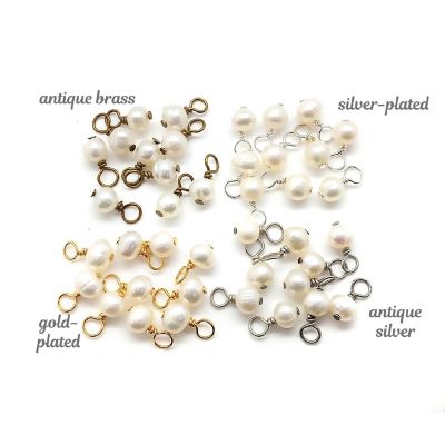 Tiny Freshwater Pearl Dangle Charms with Silver-Plated Wire, 10 pieces Image 2