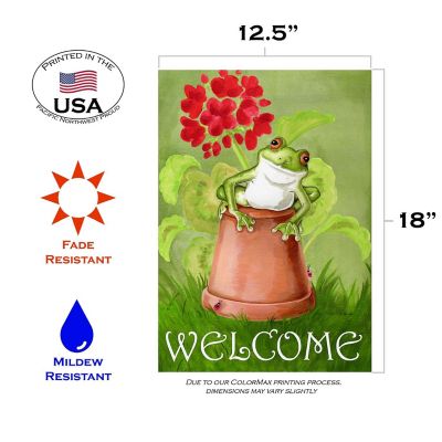 Toland Home Garden 12.5" x 18" Potted Frog Garden Flag Image 1