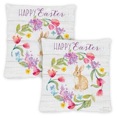 Toland Home Garden 18" x 18" Easter Bunny Wreath 18 x 18 Inch Indoor/Outdoor Pillow Case Image 1