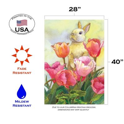 Toland Home Garden 28" x 40" Bunny Tulip House Flag Image 1